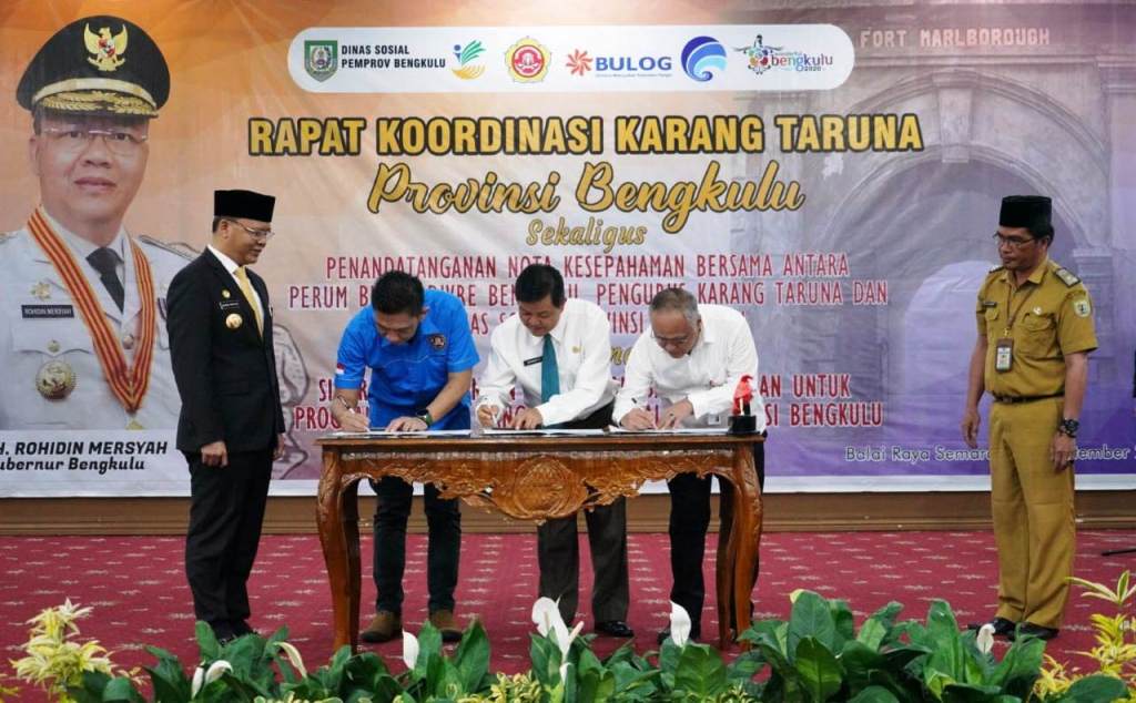 Salurkan BPNT,  Dinsos Teken MOU dengan Karang Taruna dan Bulog