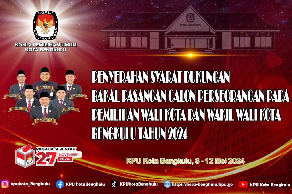 PENGUMUMAN KPU: Penyerahan Dokumen Dukungan Balon Perseorangan Gubernur dan Wakil Gubernur Bengkulu Tahun 2020