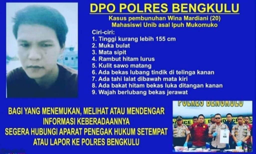 Tersangka Pembunuhan Mahasiswa Unib Wina Mardiani Resmi DPO