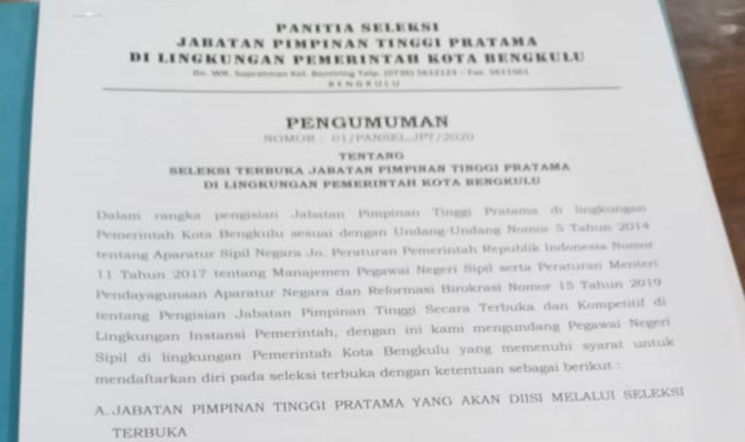 Wilson ke Pansel JPT Pemkot: Ikuti Aturan, Jangan Loloskan Peserta Tak Cukup Syarat