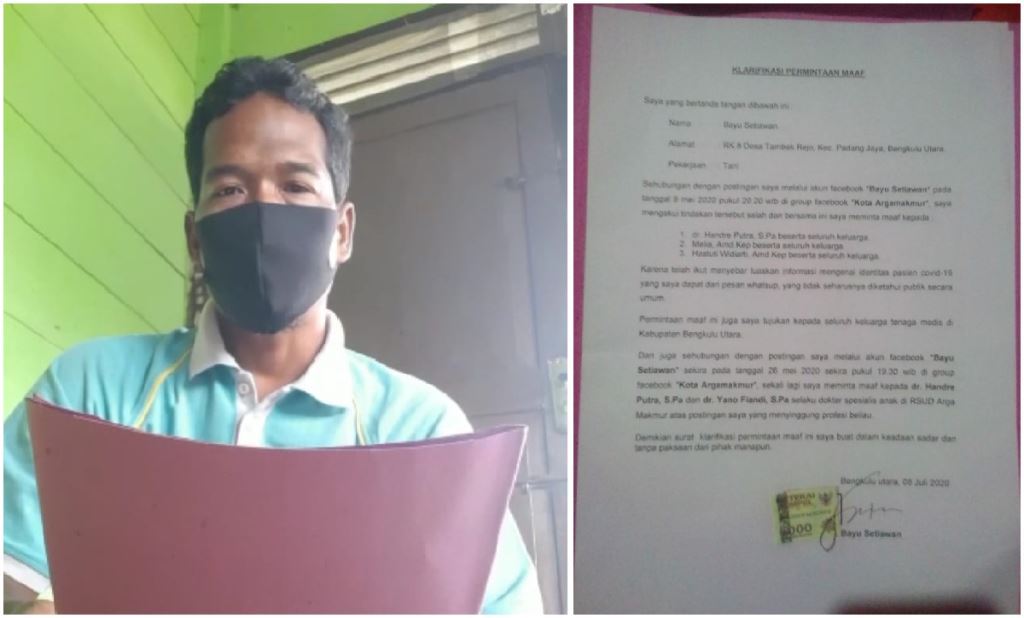 Posting Identitas Pasien COVID-19 di Medsos, Warga Bengkulu Utara Minta Maaf