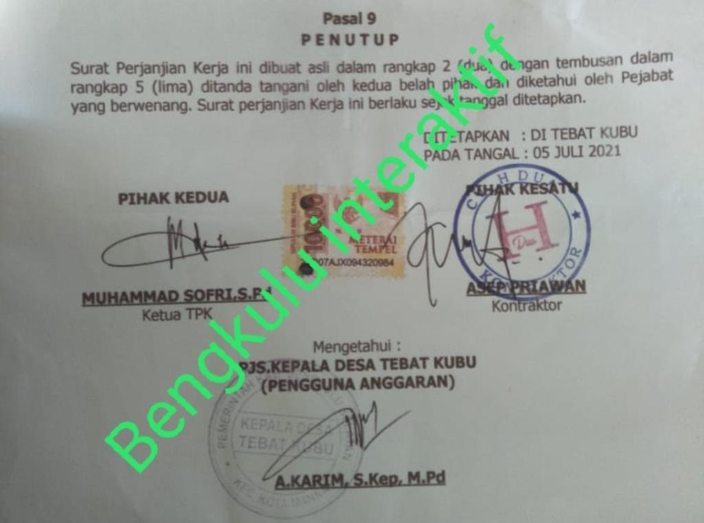 Tabrak Aturan? Proyek Dana Desa Tebat Kubu Kembali Dikerjakan Kontraktor