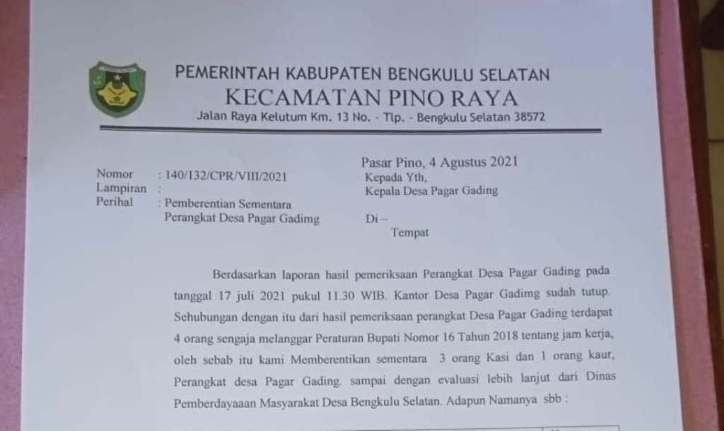 4 Orang Perangkat Desa Pagar Gading Diberhentikan, Berikut Alasannya