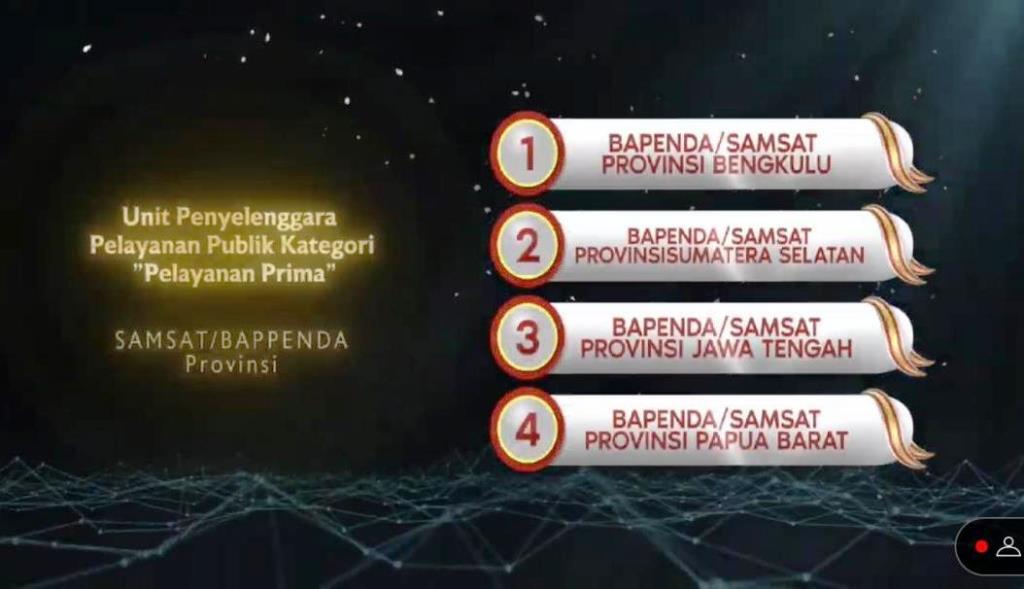 Bapenda Bengkulu Raih Peringkat Pertama UPP Pelayanan Prima