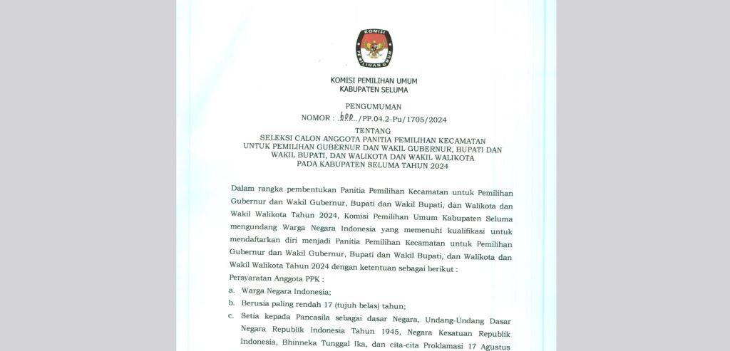 KPU Seluma Buka Pendaftaran Ulang PPK Pilkada 2024, Ini Syarat dan Jadwalnya
