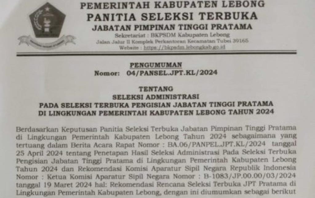 Ini Daftar Peserta JPTP Lebong Lolos Seleksi Administrasi