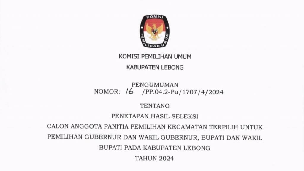 KPU Lebong Umumkan Hasil Seleksi PPK Pemilu 2024