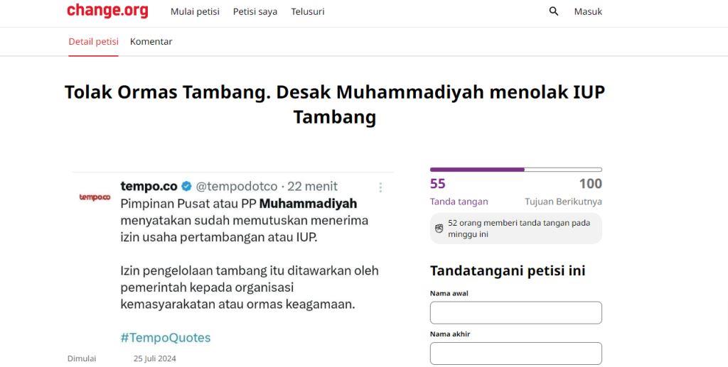 Muncul Petisi “Desak Muhammadiyah Tolak Tambang”