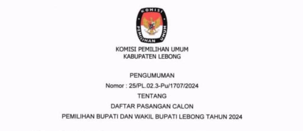 KPU Lebong Umumkan Daftar Pasangan Calon Bupati dan Wakil Bupati Lebong Tahun 2024
