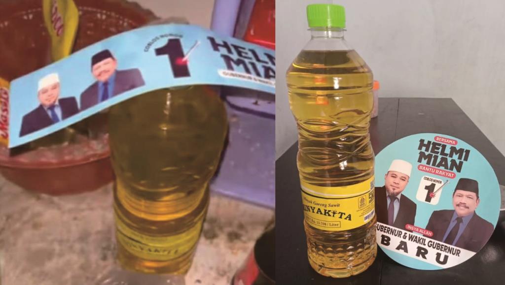 Beredar Foto Minyak Goreng Subsidi Bergandeng Stiker Cagub Bengkulu