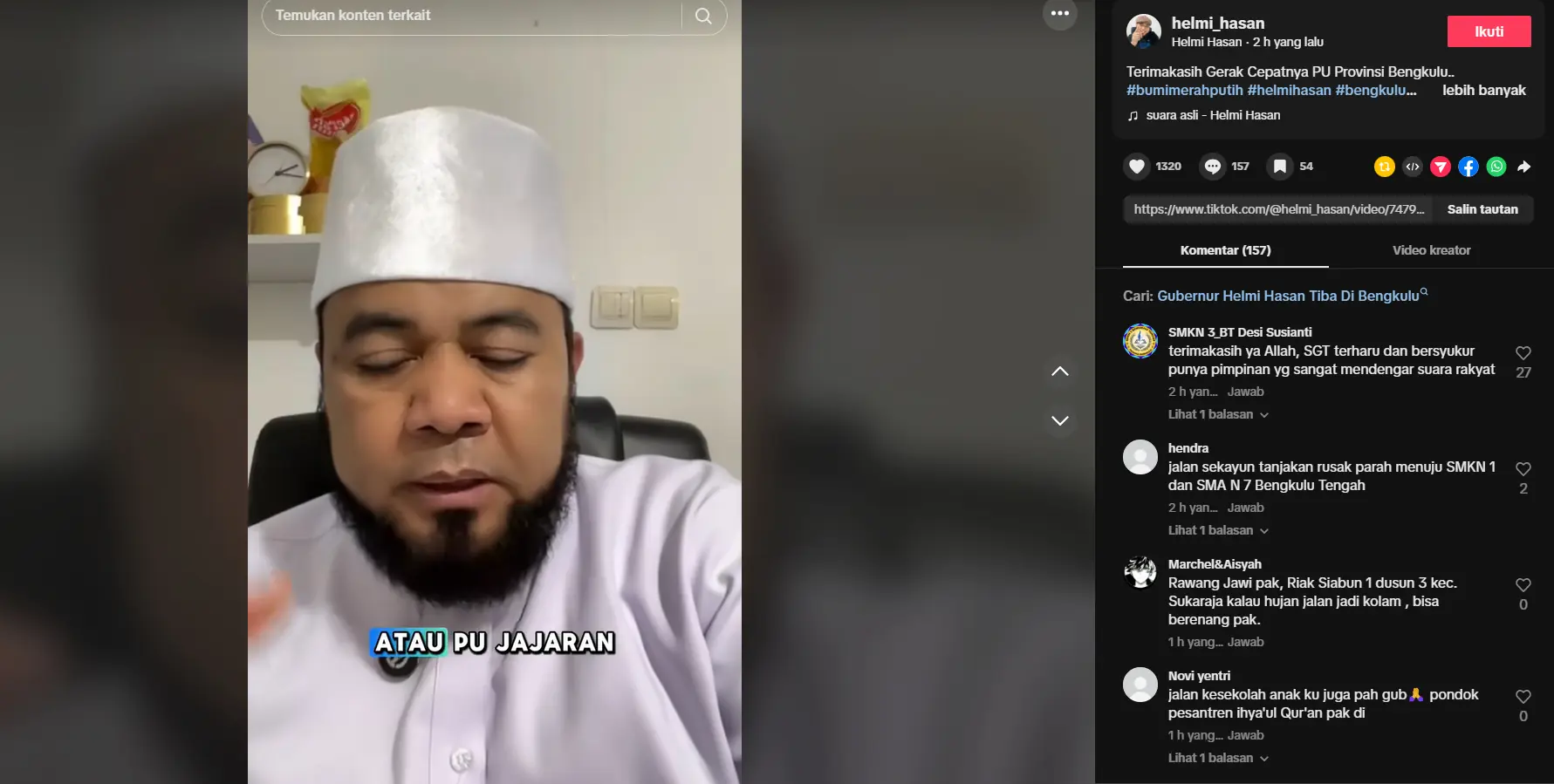 Gubernur Helmi Buka Aduan Masyarakat via TikTok