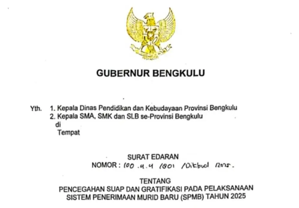 Gubernur Helmi Hasan Tegaskan Tidak Ada Suap dalam Penerimaan Siswa Baru