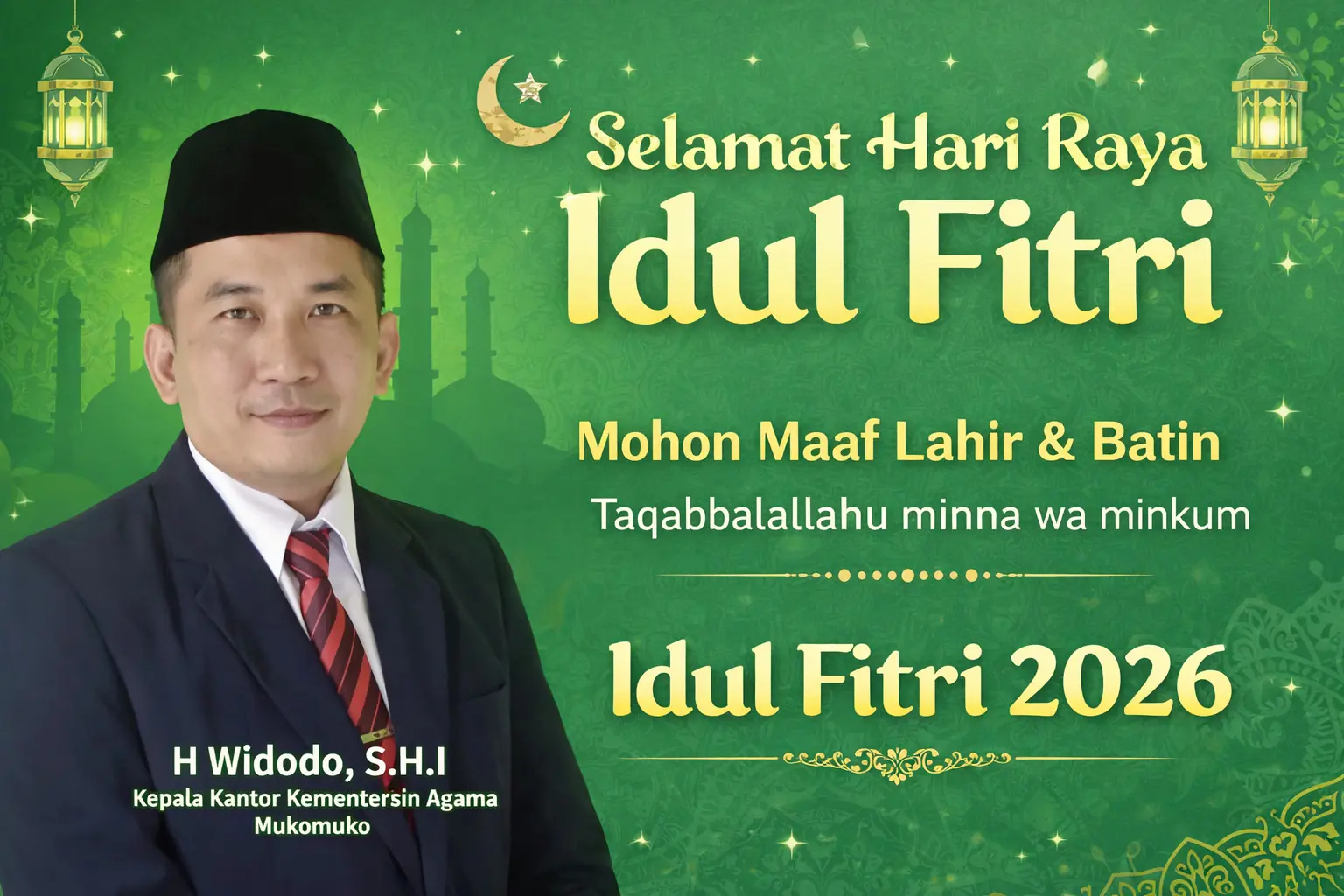 Kantor Kementerian Agama Mukomuko Mengucapkan Selamat Hari Raya Idul Fitri 1 Syawal 1447 Hijriah