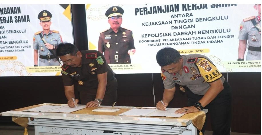 Kejati dan Polda Bengkulu Teken PKS, Perkuat Sinergi Penanganan Tindak Pidana