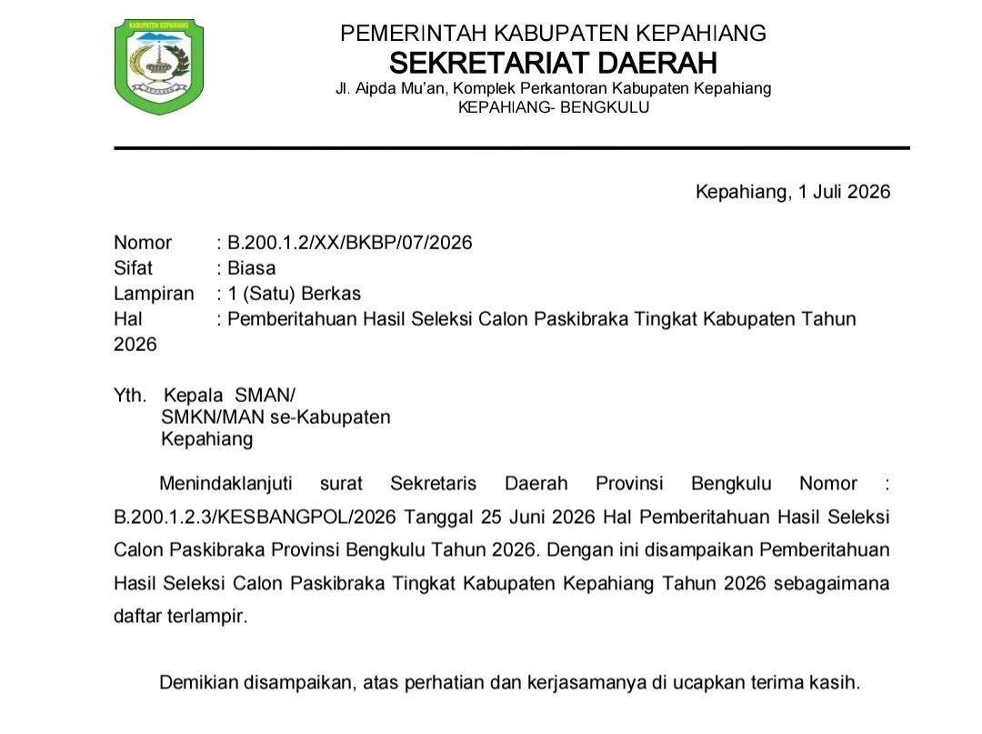 Pemkab Kepahiang Umumkan Hasil Seleksi Paskibraka HUT ke-81 RI